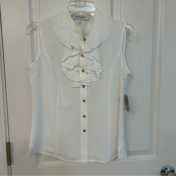 Kasper Women's Sleeveless Button-Front Ruffle Blouse in White Size 2P - Picture 4 of 10